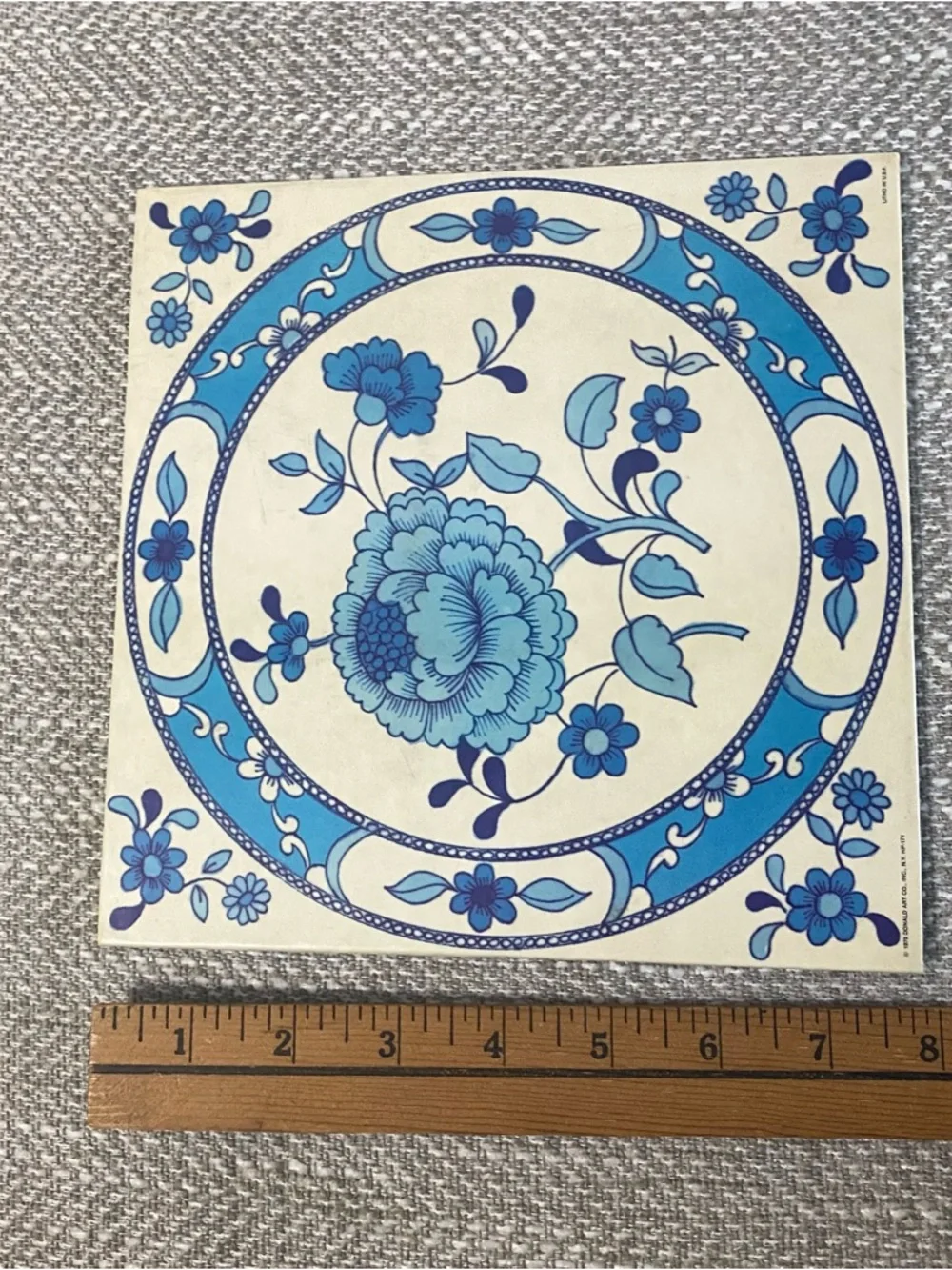 Vintage 1970s Litho In USA Donald Art Co Decor For Wall (1979) Blue & Cream